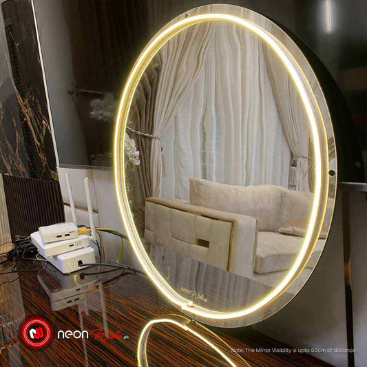 Round Circle Neon Selfie Mirror - Neon Lights