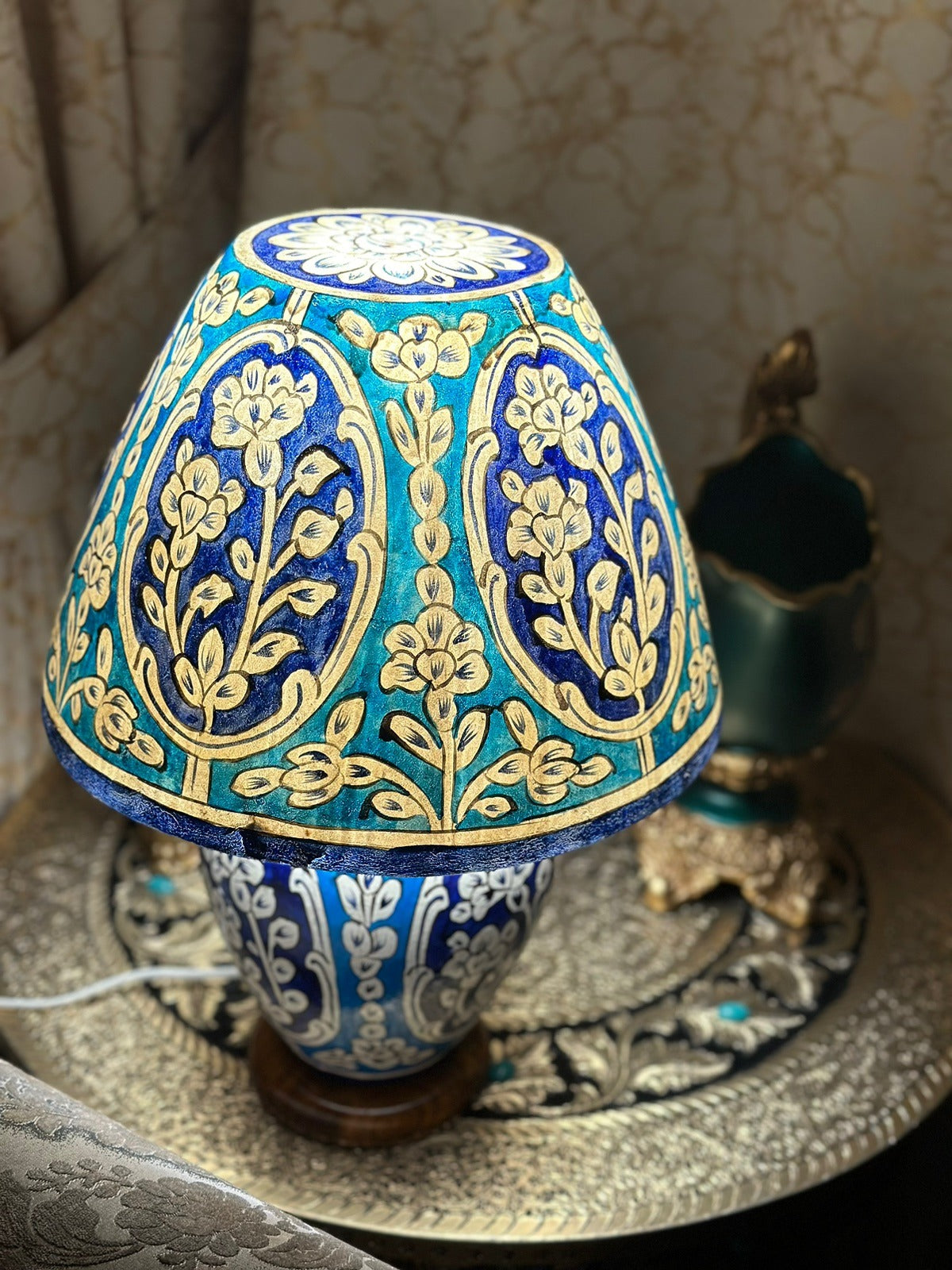 Multan Blue Art Table Lamps Pair