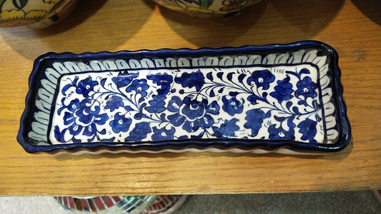 Blue rectangular shaped tray multani poetry