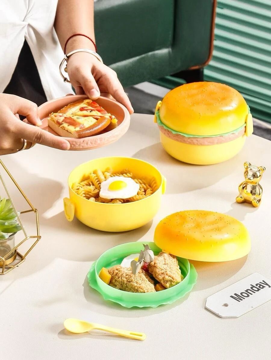 3 Layer Plastic BPA Free Burger Shape Lunch Box