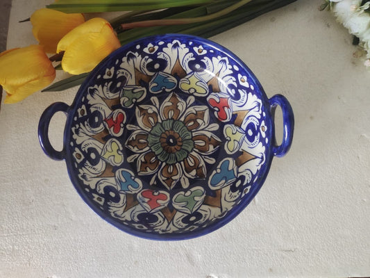 Blue Pottery Round Handle Handi Platter