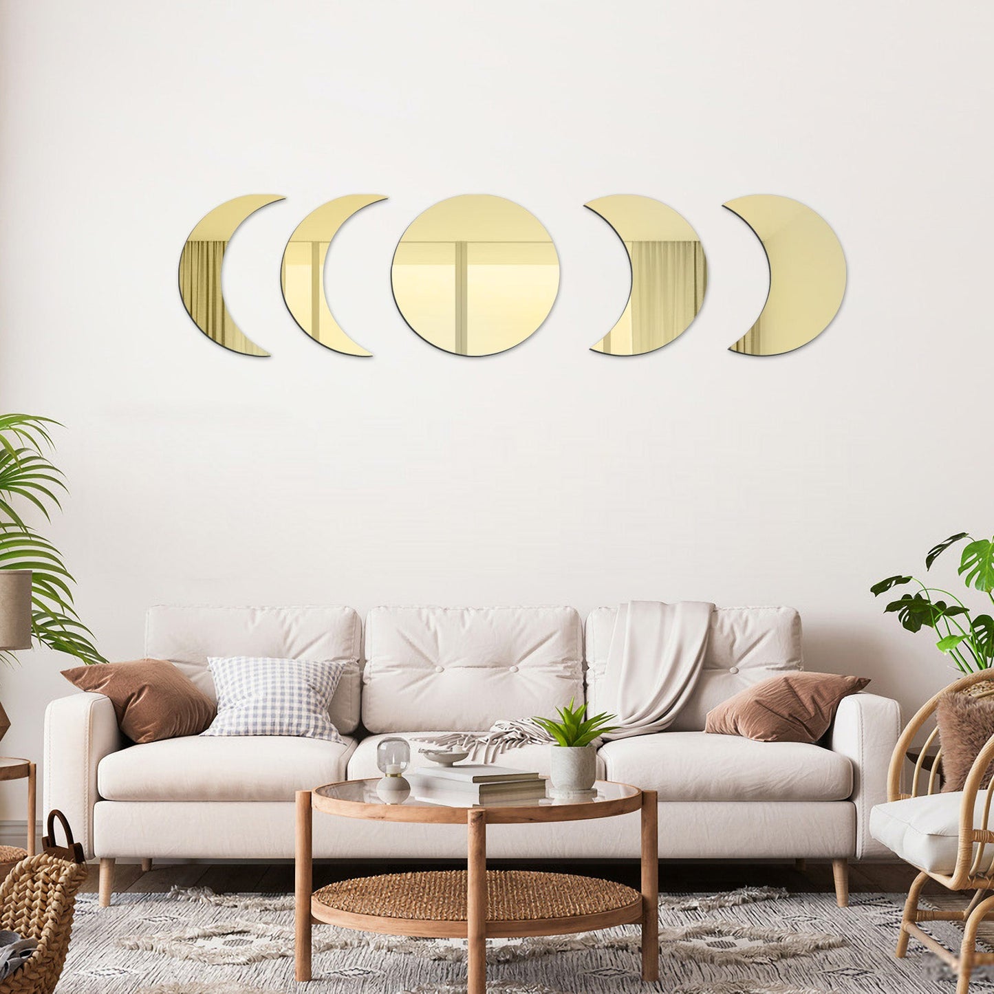 Moon Phase Acrylic Mirror Wall Sticker Gold Silver Self-Adhesive Wall Decoration Decals Home Decor for Living Room