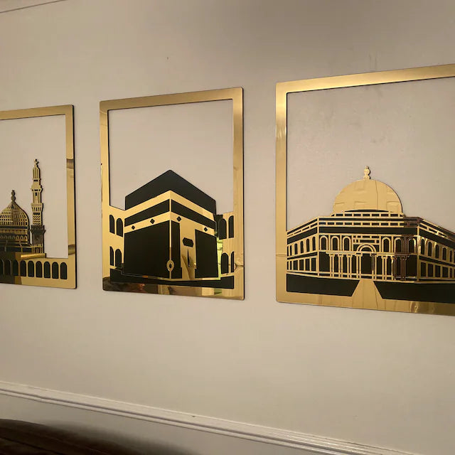 Set of 3 Haram Pak, Masjid Nabwi, Masjid Aqsa Dome wood and Acrylic