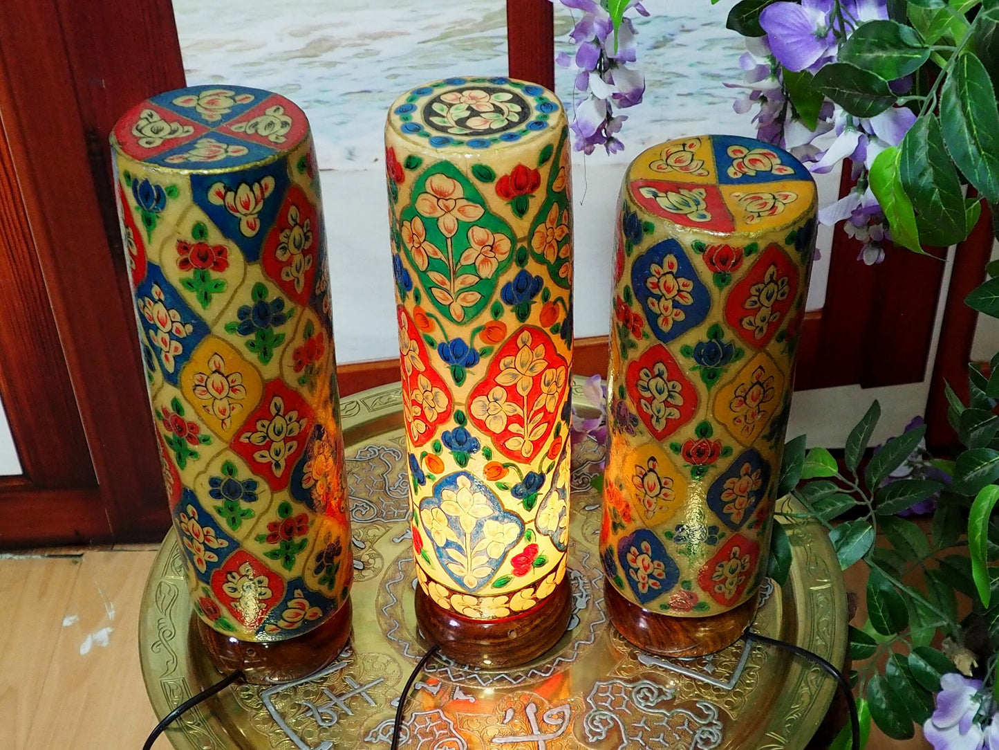 Hand Painted Camel Skin leather Lamp Set of 2