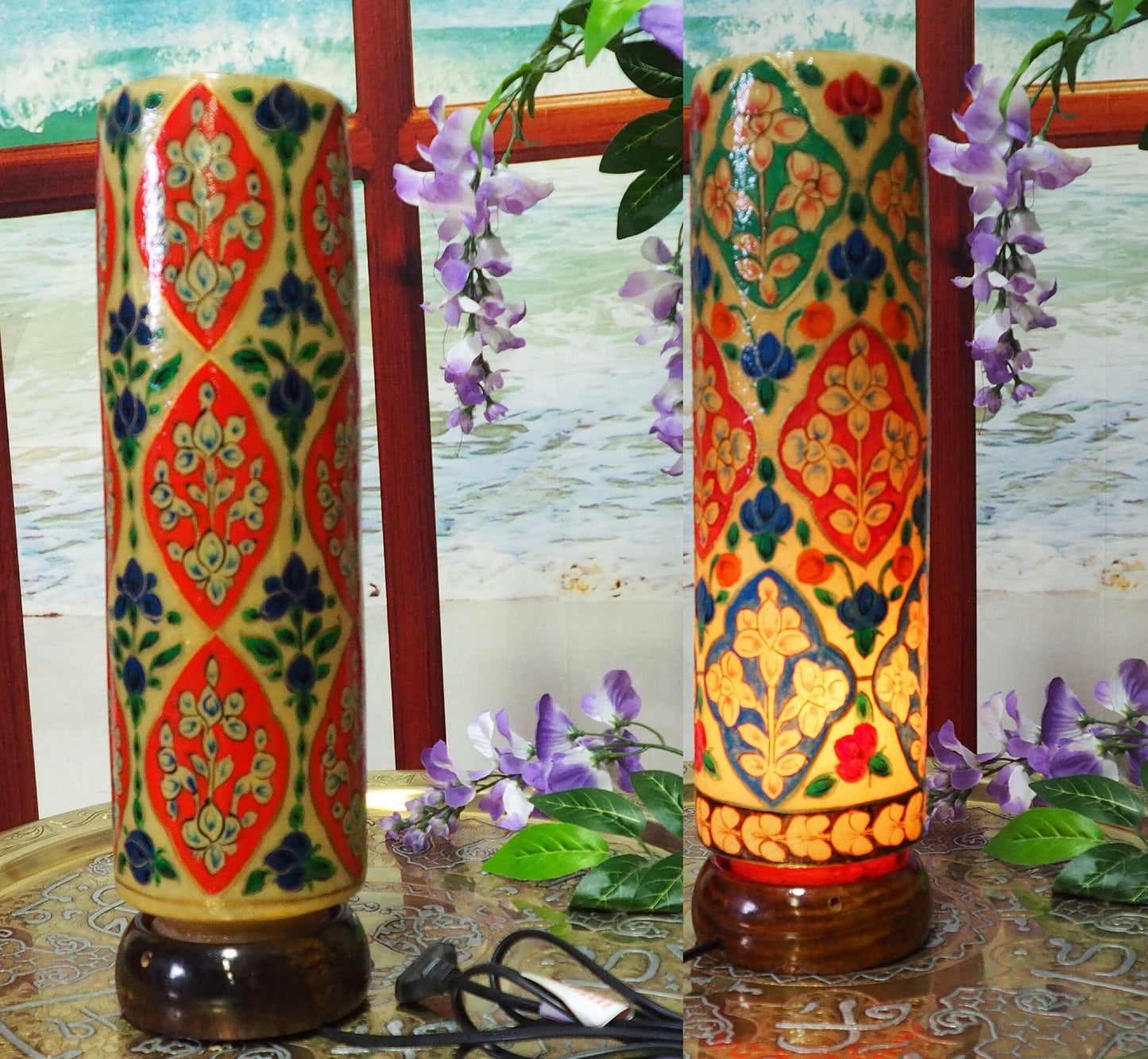 Hand Painted Camel Skin leather Lamp Set of 2