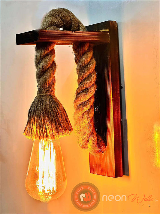 Vintage Rope Wall Lamp - Hanging Wooden Bulb Lamp