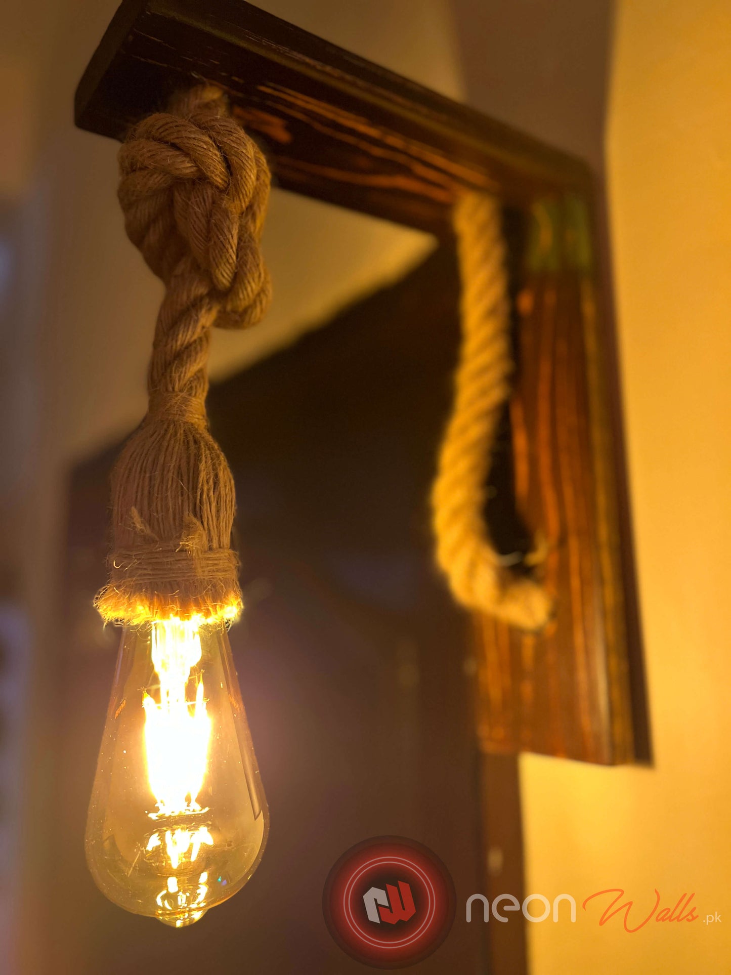 Vintage Rope Wall Lamp - Hanging Wooden Bulb Lamp